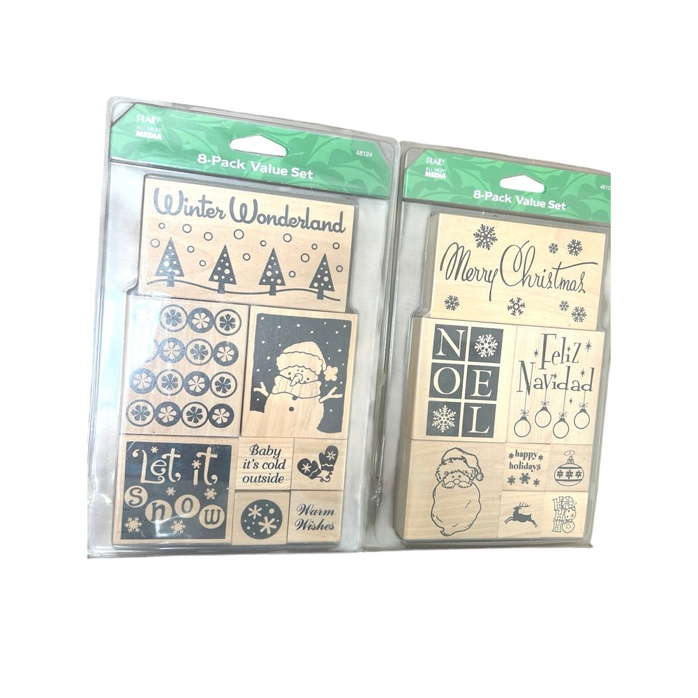 Lot Of 2 Christmas Rubber Stamping Santa Ornament Merry Feliz Navidad Noel Stamp